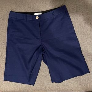 Badgley Mischka Navy Linen Bermuda Shorts, 10